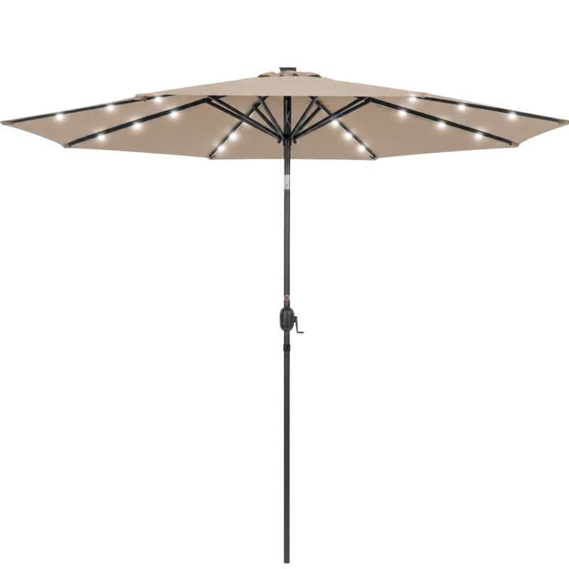 10 ft Solar LED Patio Umbrella with Tilt and Crank for Backyard