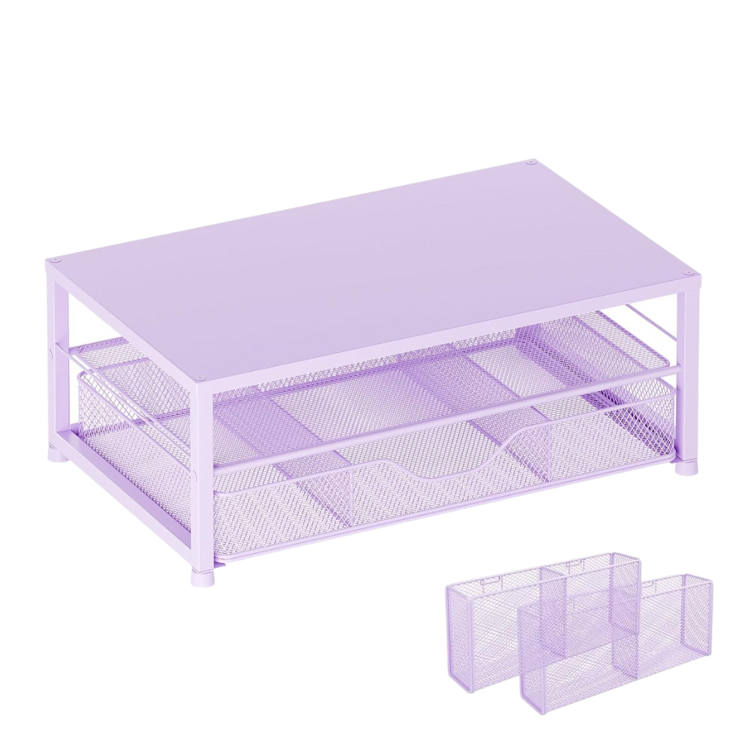 2-Tier Metal Monitor Stand with Drawer and Side Storage Organizer