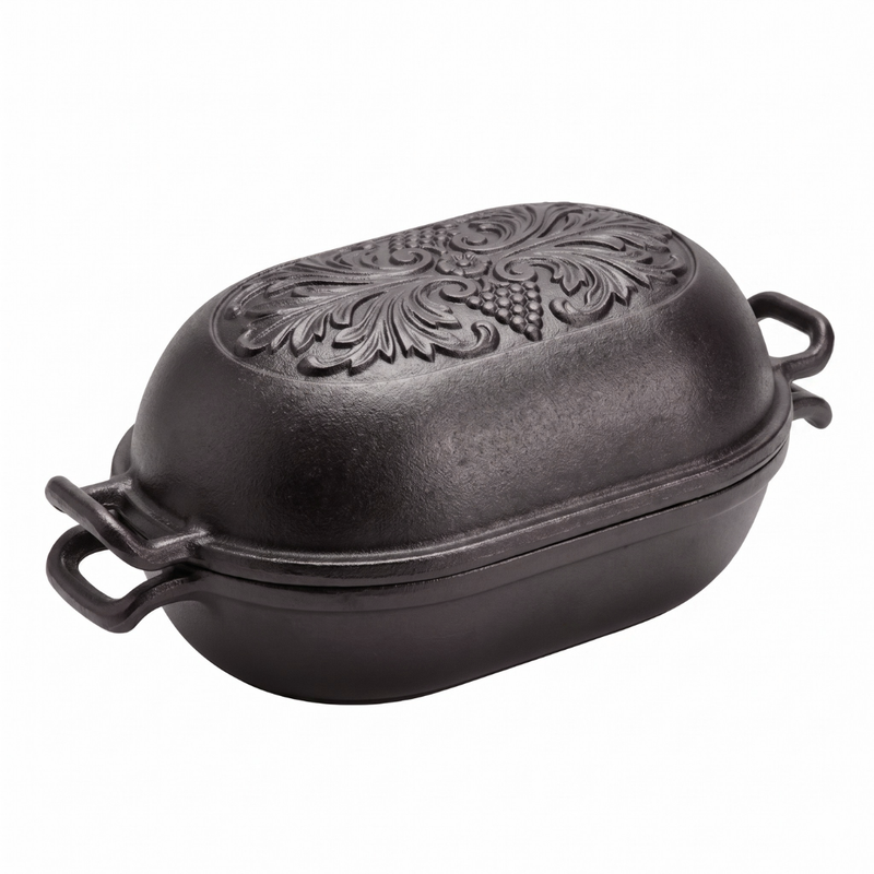 3.3 Quart Cast Iron Loaf Pan with Lid Pre-Seasoned Oval Bread Baker