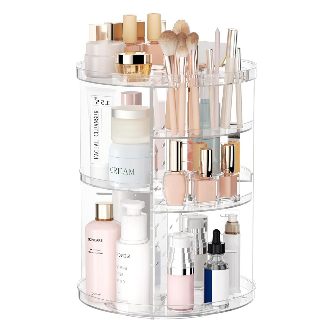 360 Rotating Adjustable Acrylic Makeup Organizer with Compartments