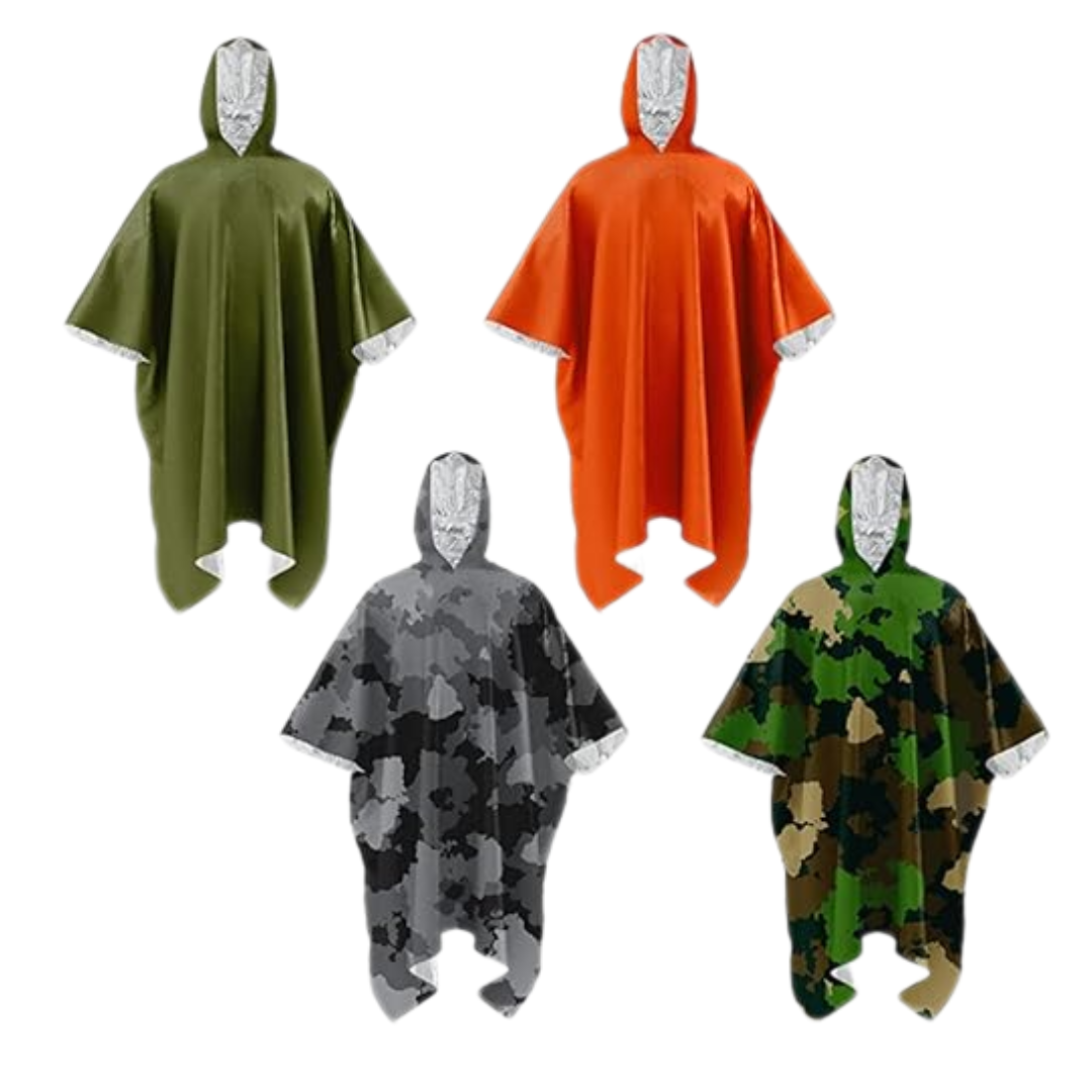 4-Pack Rain Poncho with Reflective Mylar Lining for All Season Use