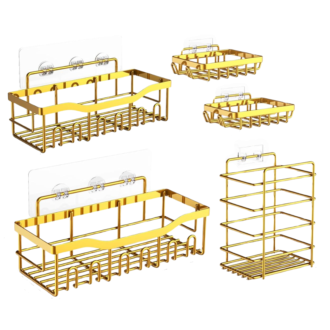 5-Pack Stainless Steel Wall Caddy Set for Bathroom and Kitchen Space