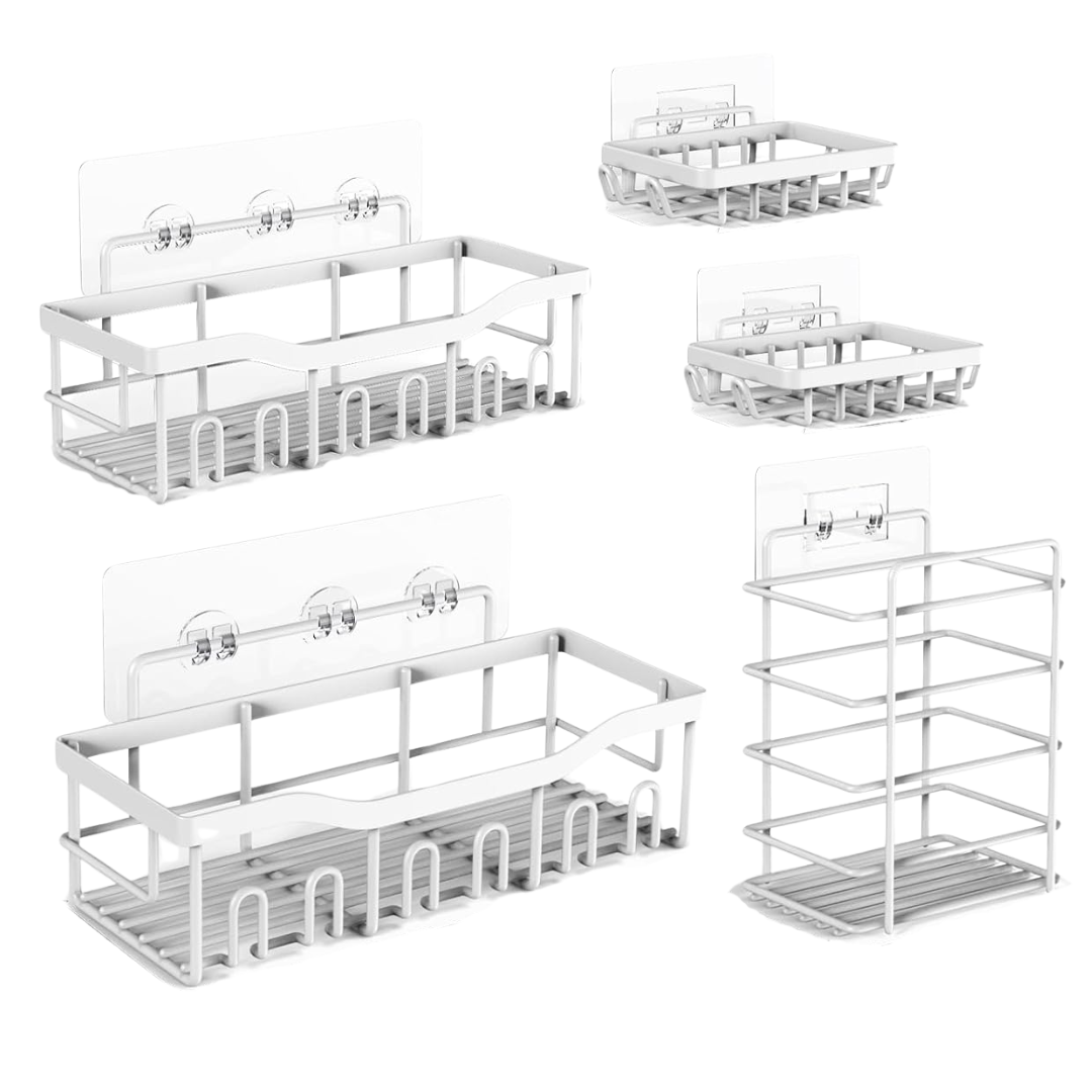 5-Pack Stainless Steel Wall Caddy Set for Bathroom and Kitchen Space