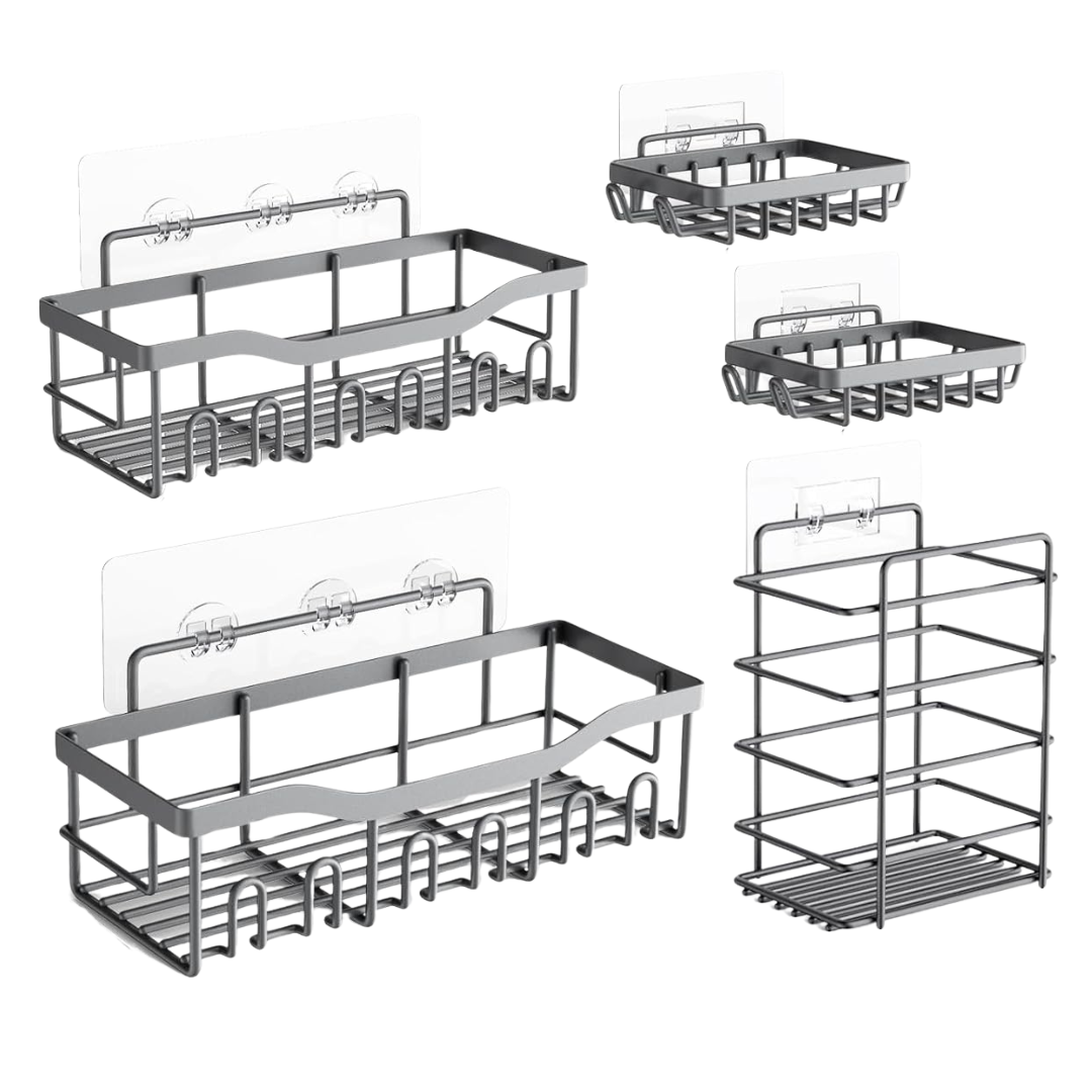5-Pack Stainless Steel Wall Caddy Set for Bathroom and Kitchen Space