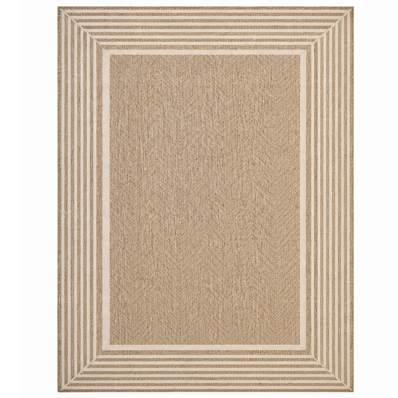 5x8 ft Water Resistant Area Rug with Striped Border, Rectangular