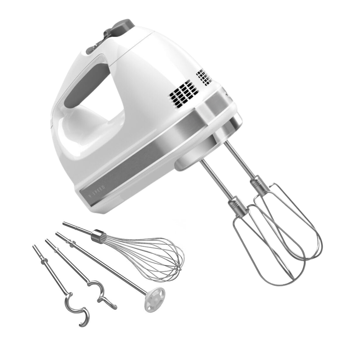 9-Speed Hand Mixer with Turbo Beaters, Dough Hooks, Blending Rod, Whisk