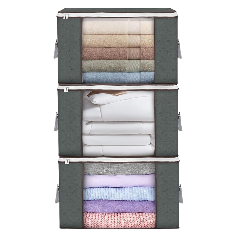 90L Foldable Clothes Storage Bags with Window and Handles, Multipack