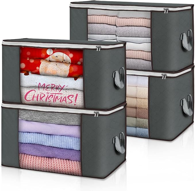 90L Foldable Clothes Storage Bags with Window and Handles, Multipack