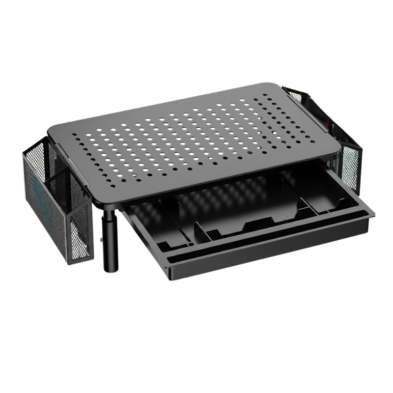 Adjustable Monitor Riser with Pull-Out Storage and Ventilated Platform