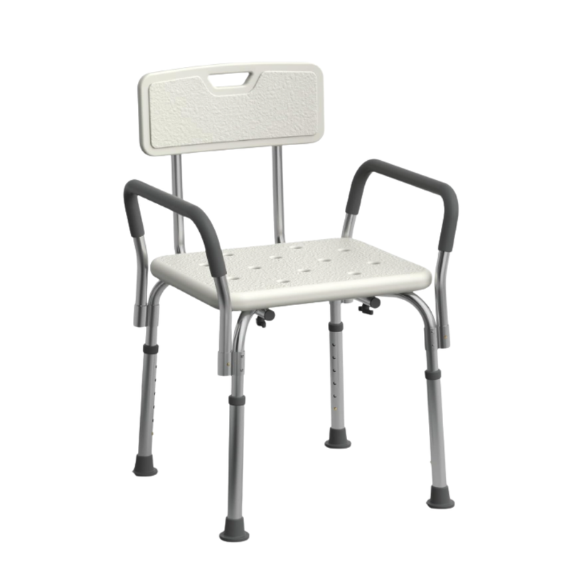 Aluminum Shower Chair with Backrest and Arms, Height Adjustable