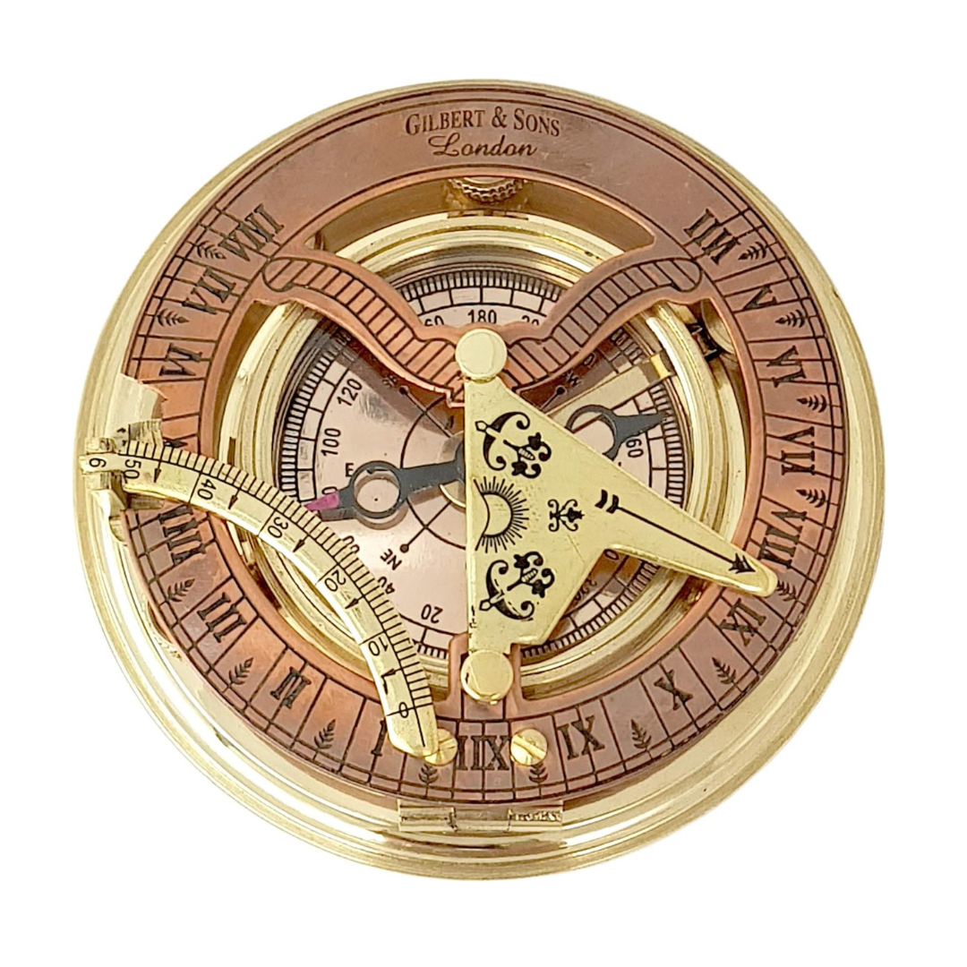 Antique Brass & Copper Sundial Compass with Leather Gift Box