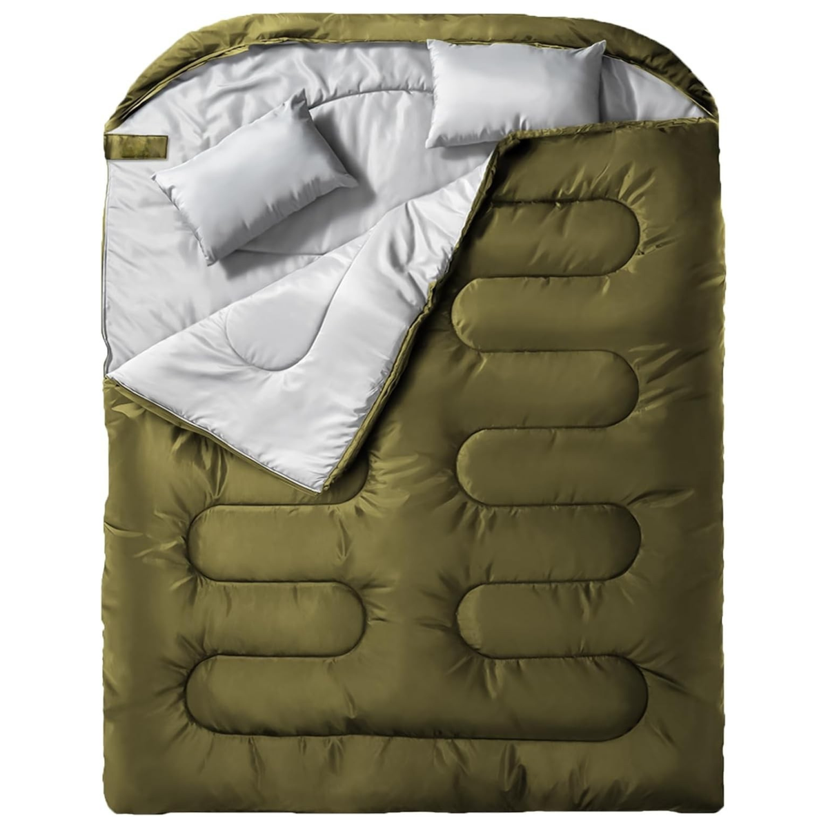 Double Sleeping Bag for Adults with Two Pillows and Compression Sack