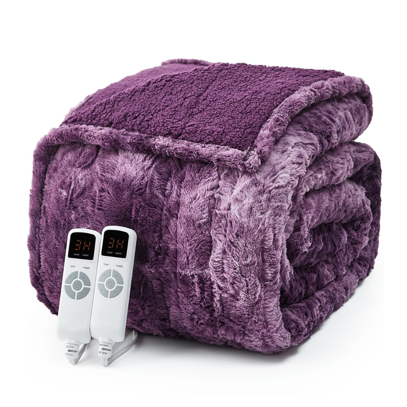 Faux Fur Sherpa Electric Heated Blanket with 9 Levels and Auto Off