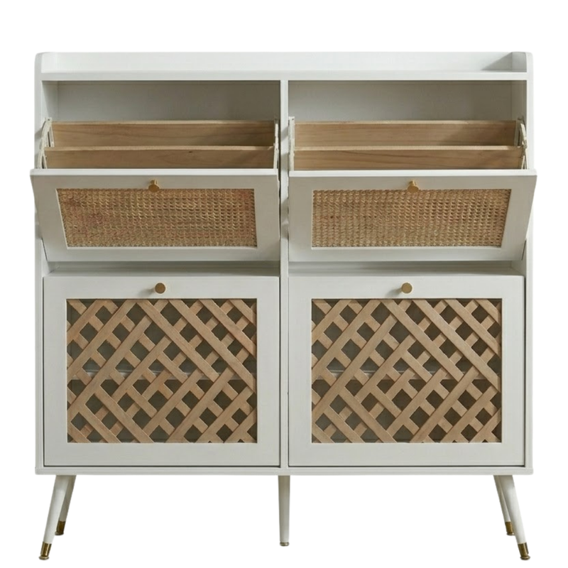 Four Flip-Front Drawer Shoe Cabinet with Adjustable Storage Shelves