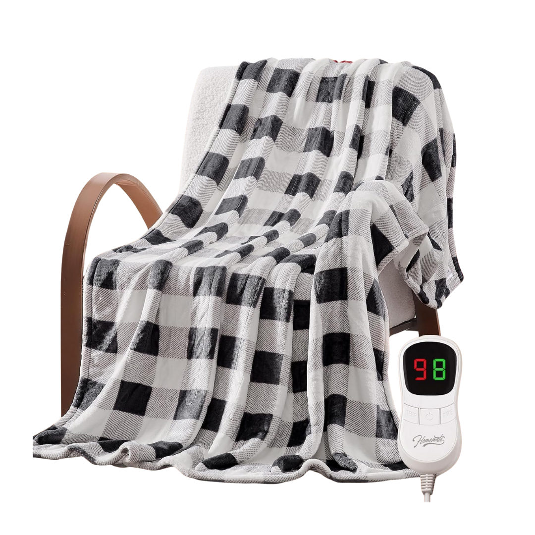 Heated Flannel Throw Blanket 10 Heat Levels 50x60 Checkered Collection