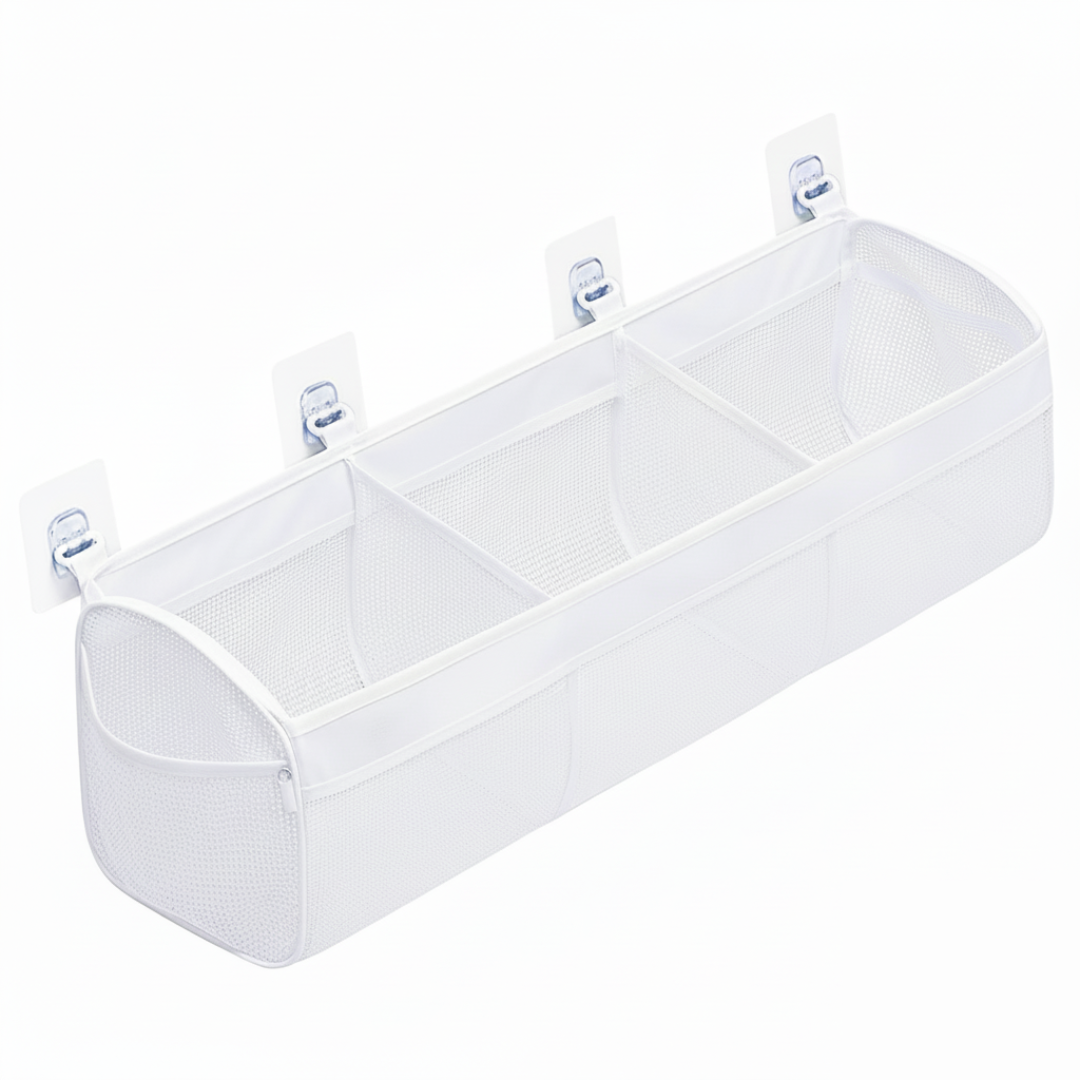 Horizontal Bath Toy Holder with 3 Compartments and Quick Dry Mesh