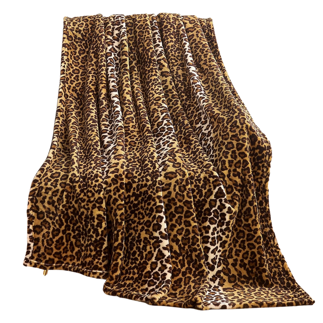 Leopard Print Fleece Blanket for Bed, Sofa, Travel, Camping