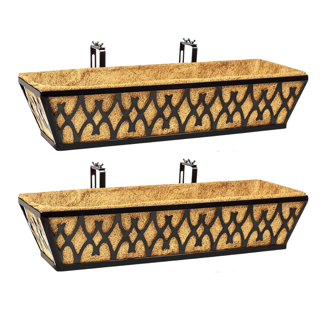 Metal Window Box Planter with Coco Liner for Balcony & Fence