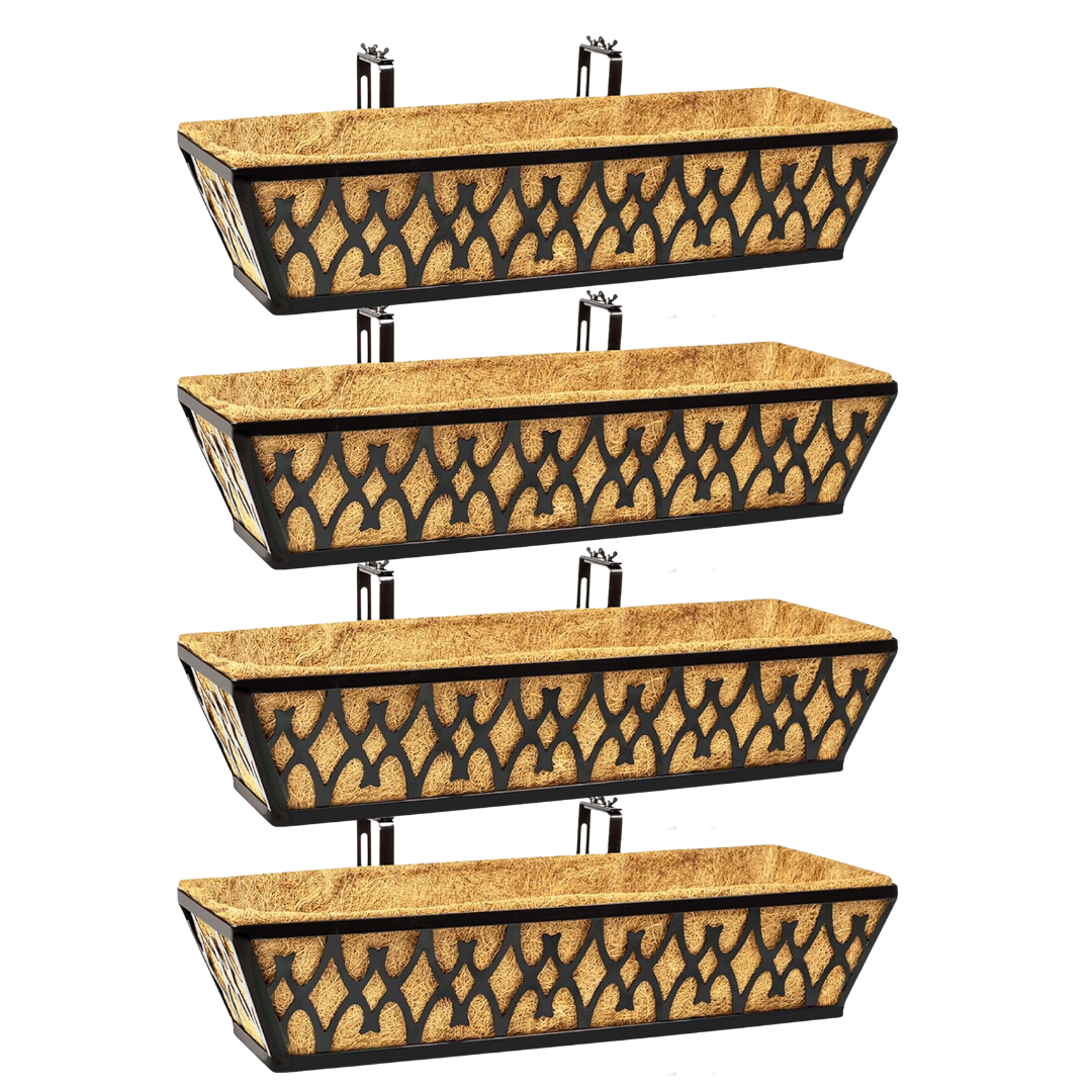 Metal Window Box Planter with Coco Liner for Balcony & Fence