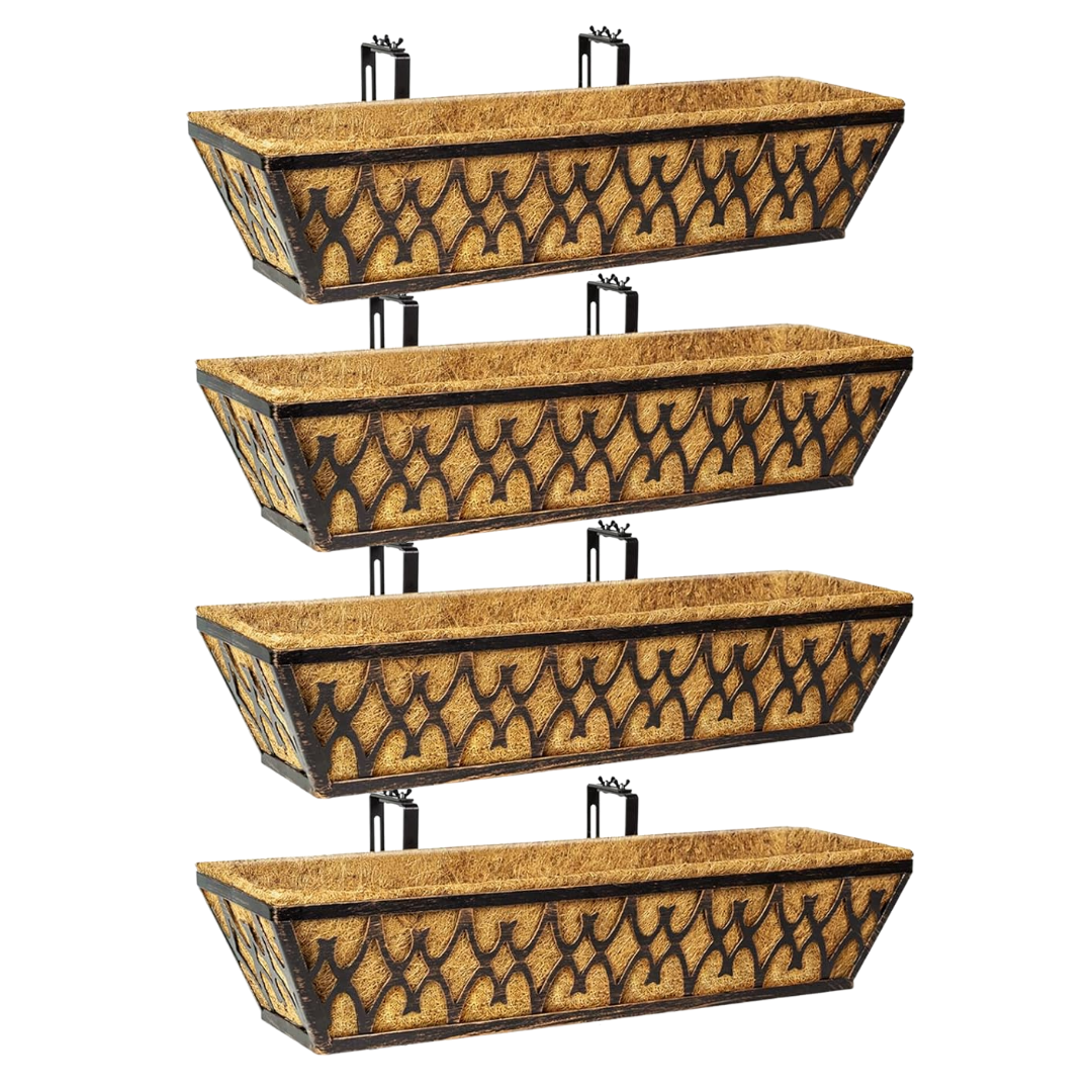 Metal Window Box Planter with Coco Liner for Balcony & Fence