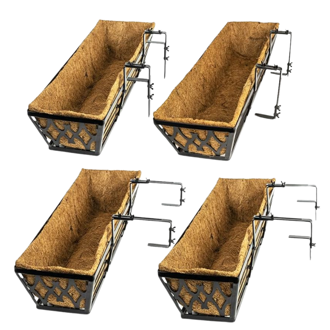 Metal Window Box Planter with Coco Liner for Balcony & Fence
