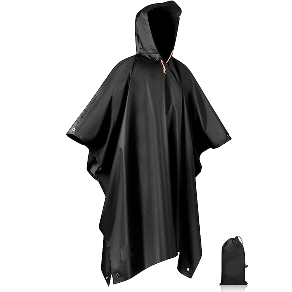 Multi-Use Rain Poncho with Hood and Storage Pouch