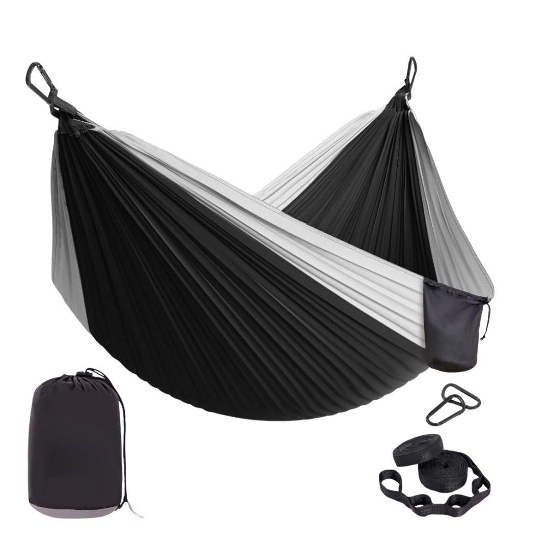 Nylon Hammock with Adjustable Tree Straps and Steel Carabiners