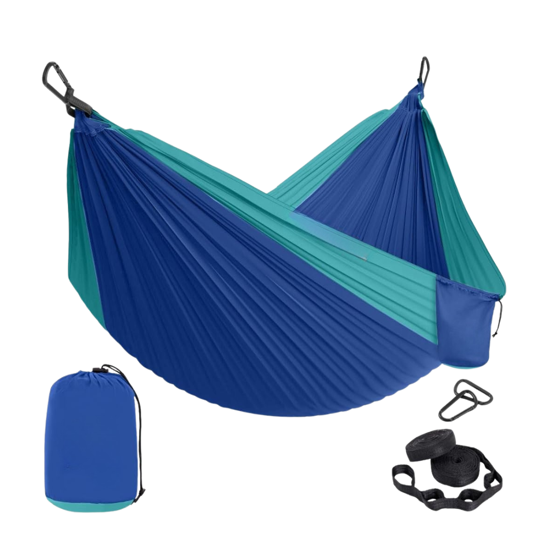 Nylon Hammock with Adjustable Tree Straps and Steel Carabiners