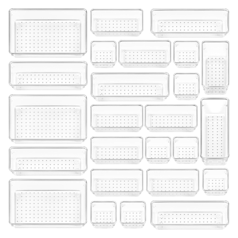 Plastic Drawer Organizer Set 25-Piece in 4-Size Storage Trays