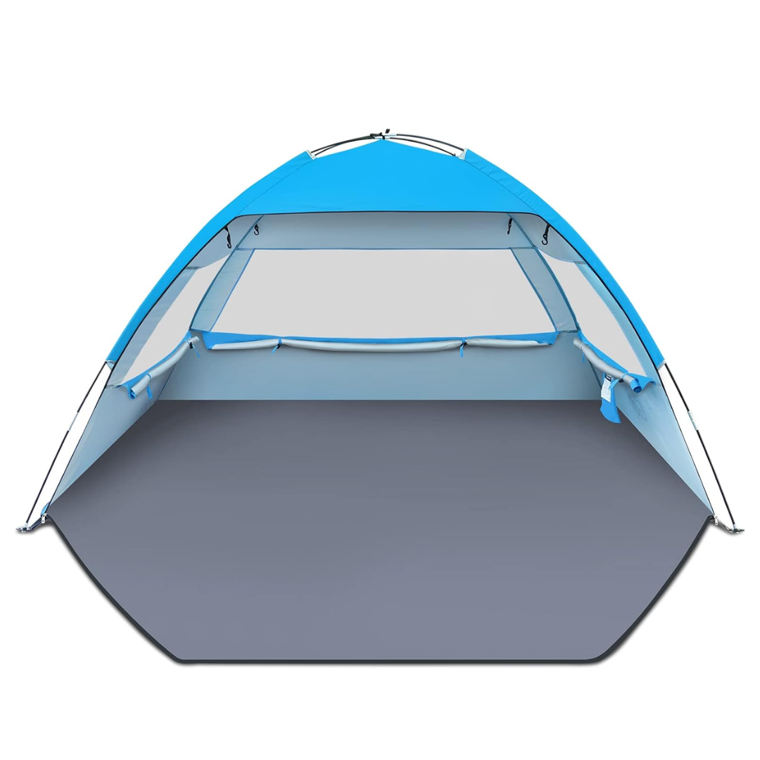 Portable Beach Shade Tent with Three Mesh Windows and Carry Bag