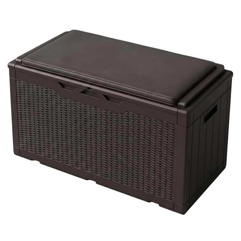 Resin Storage Deck Box with Cushion Seating Top and Lift Open Design