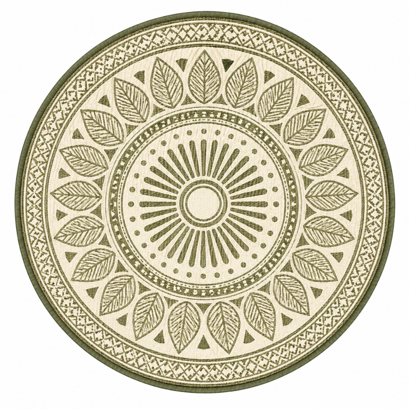 Round 10 ft Patio Rug Reversible Pattern Plastic Straw RV Mat