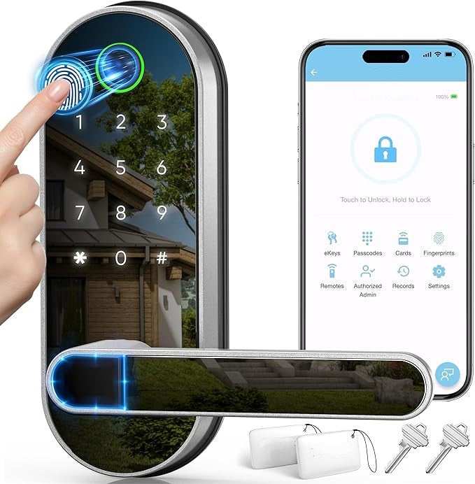 Smart Lock with Fingerprint, Handle, and Keypad, Zinc Housing