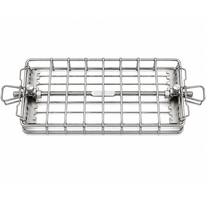 Stainless Steel BBQ Rotisserie Basket Fits Multiple Spit Rod Sizes