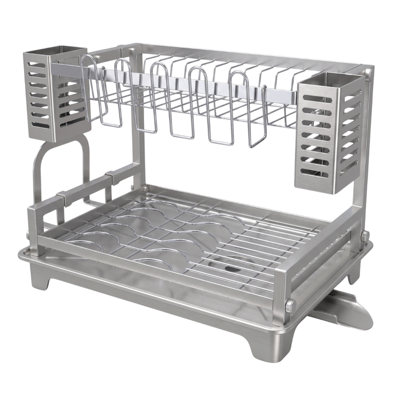 Two-Tier Dish Drying Rack with Drainboard and Utensil Holders