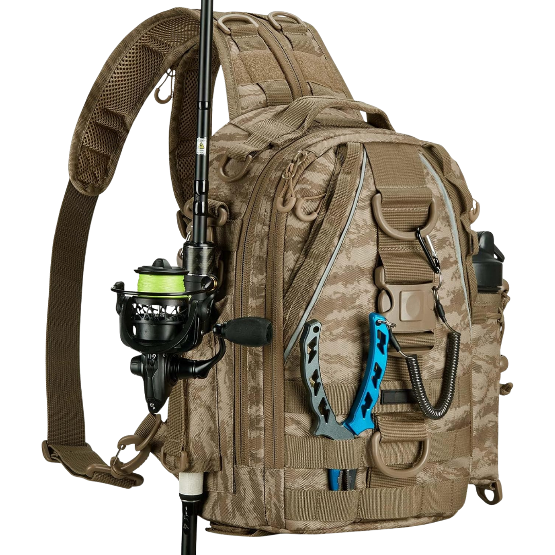 Water-Resistant Fishing Backpack with Rod Holder & Gear Storage