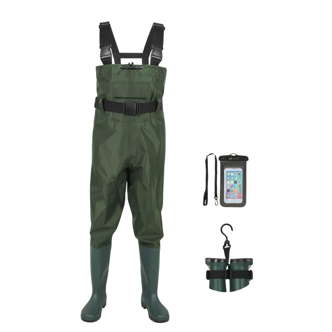 Water-Resistant Nylon PVC Chest Waders with Integrated Boots
