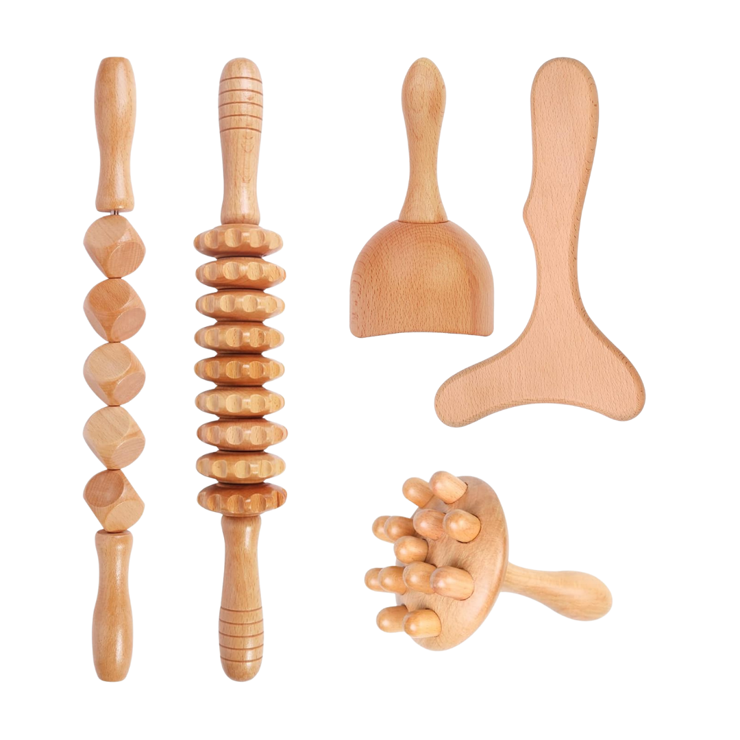 Wood Therapy 5-in-1 Wooden Massage Tool Set for Full-Body Application